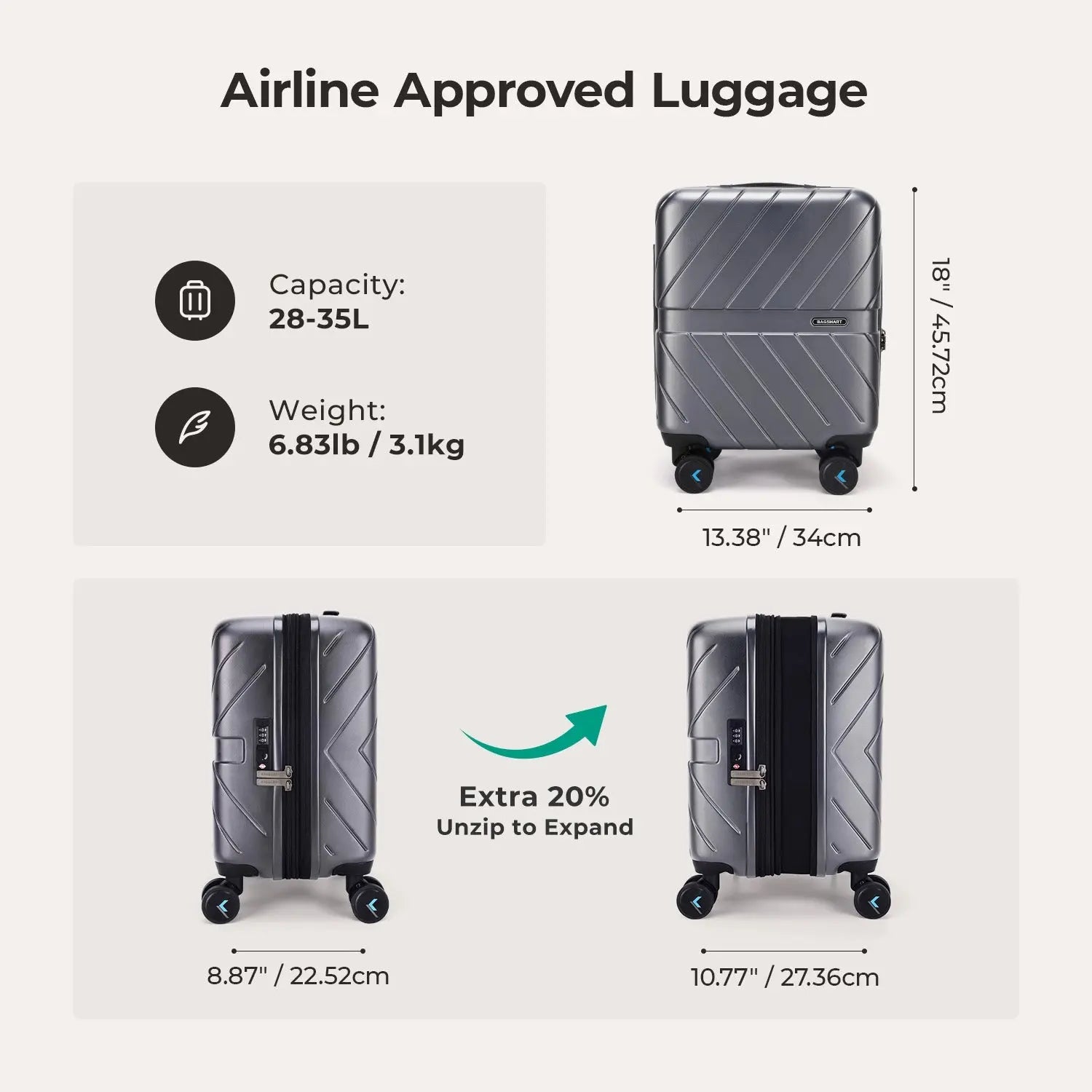 Daren 16-20 Inch Lightweight Hardside Carry-On Suitcase